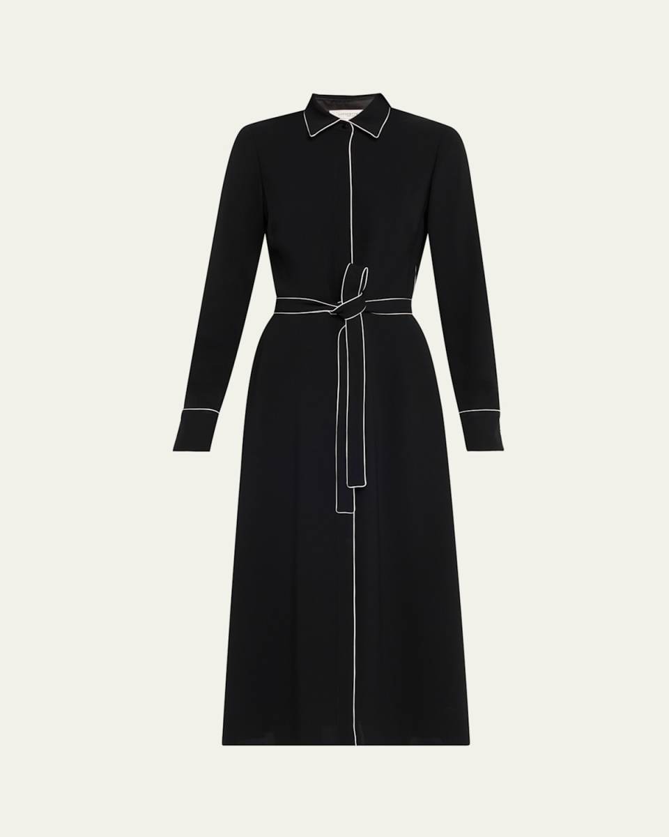 Piped A-Line Midi Shirtdress